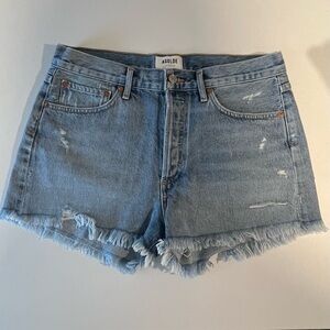 Agolde Light Blue Distressed Denim Jean Shorts
